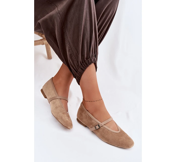 Baleríny s Páskem Eko Semišové Béžové Felora