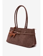 Kabelka z imitace semiše přívěsek jezevčík tmavě béžová Noellea