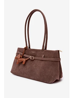 Kabelka z imitace semiše přívěsek jezevčík tmavě béžová Noellea