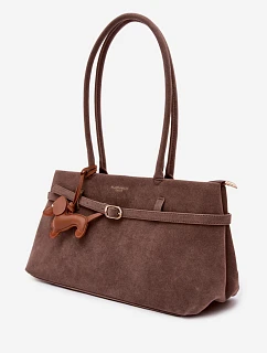 Kabelka z imitace semiše přívěsek tmavě béžová model 22111700 - Flora&Co