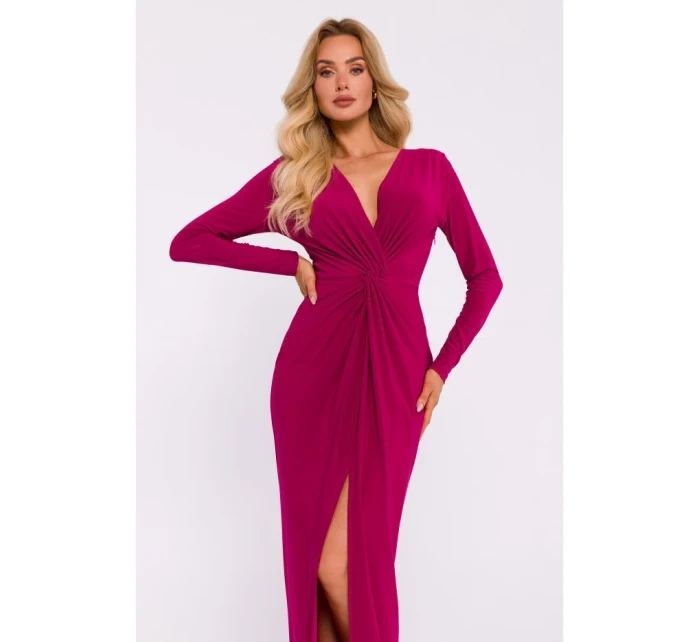 M840 Maxi šaty s uzlem - rubínové M840 Maxi šaty s uzlem - rubínové