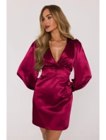 Saténové mini šaty s rukávy bordó model 21479297 - Moe