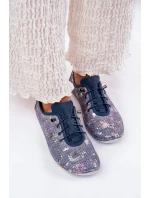 Dámské polobotky z přírodní kůže se vzorem Artiker – modré Dámské polobotky z přírodní kůže se vzorem Artiker – modré