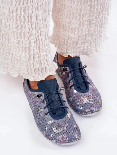 Dámské polobotky z přírodní kůže se vzorem Artiker – modré