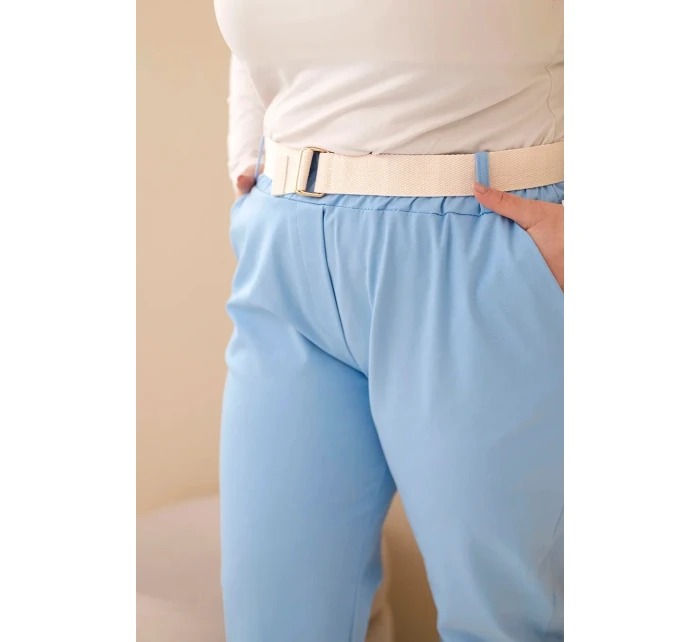 Dámské bavlněné kalhoty Plus Size s páskem modré