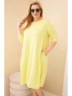 Dámská bavlněná suknička Plus Size s ohrnutým rukávem a kapsami pistáciová