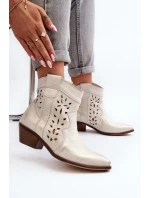 Kožené botky na nízkém podpatku se vzorem 2870 Zazoo stříbrné