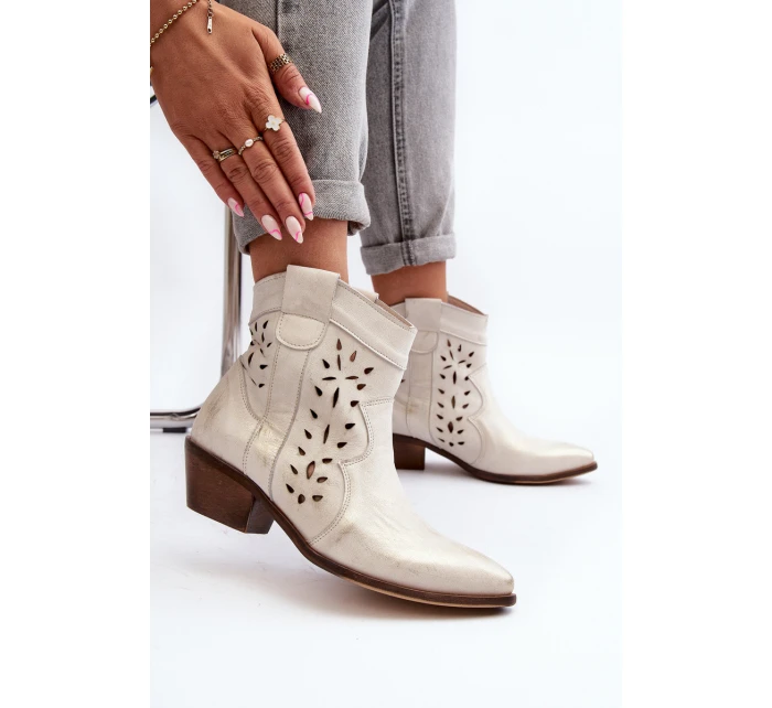 Kožené botky na nízkém podpatku se vzorem 2870 Zazoo stříbrné