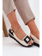 Kožené Dámské Sandály Na Klínu s Dekorací Artiker 56C1570 Béžové