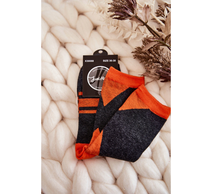Dámské dvoubarevné ponožky s pruhy Grafit-oranžová