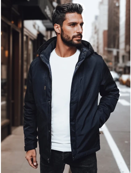 Pánská přechodná bunda s kapucí FashionStreet tmavě modrá TX4996 Pánská přechodná bunda s kapucí FashionStreet tmavě modrá TX4996