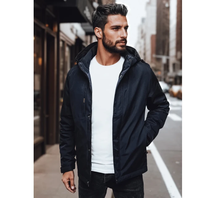 Pánská přechodná bunda s kapucí FashionStreet tmavě modrá TX4996 Pánská přechodná bunda s kapucí FashionStreet tmavě modrá TX4996