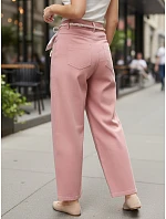 Dámské kalhoty s vysokým pasem a záševky růžové FashionStreet UY2904