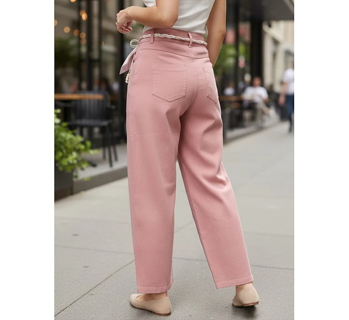 Dámské kalhoty s vysokým pasem a záševky růžové FashionStreet UY2904