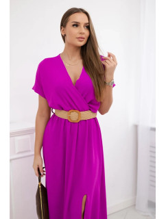 Dlouhé šaty s ozdobným páskem tmavě fialová