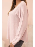 Svetr dámský s viskózou a výstřihem do V tmavě pudrově růžový Svetr dámský s viskózou a výstřihem do V tmavě pudrově růžový