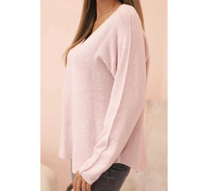 Svetr dámský s viskózou a výstřihem do V tmavě pudrově růžový Svetr dámský s viskózou a výstřihem do V tmavě pudrově růžový