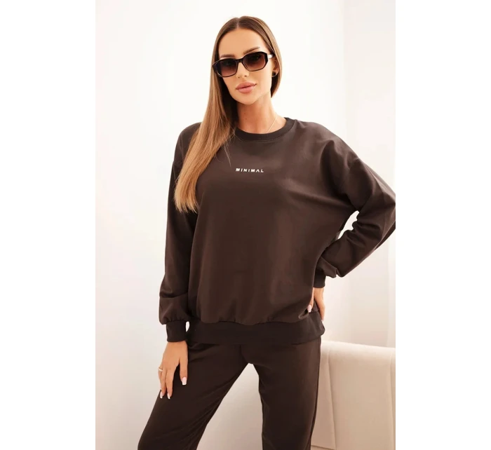 Dámská bavlněná souprava s potiskem Minimal hnědá Dámská bavlněná souprava s potiskem Minimal hnědá
