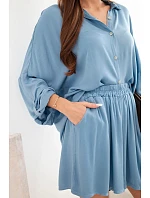 Dámský viskózový komplet košile s knoflíky a volné kraťasy džínový