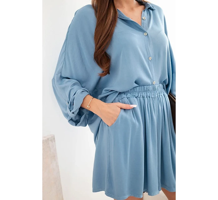 Dámský viskózový komplet košile s knoflíky a volné kraťasy džínový