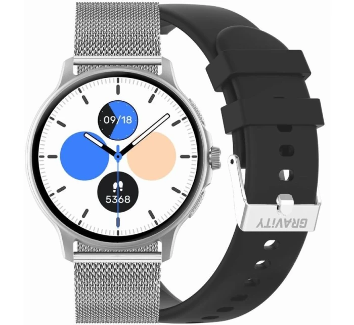 Dámské chytré hodinky GRAVITY GT12-7 Černý silikonový řemínek + stříbrný náramek Dámské chytré hodinky GRAVITY GT12-7 Černý silikonový řemínek + stříbrný náramek