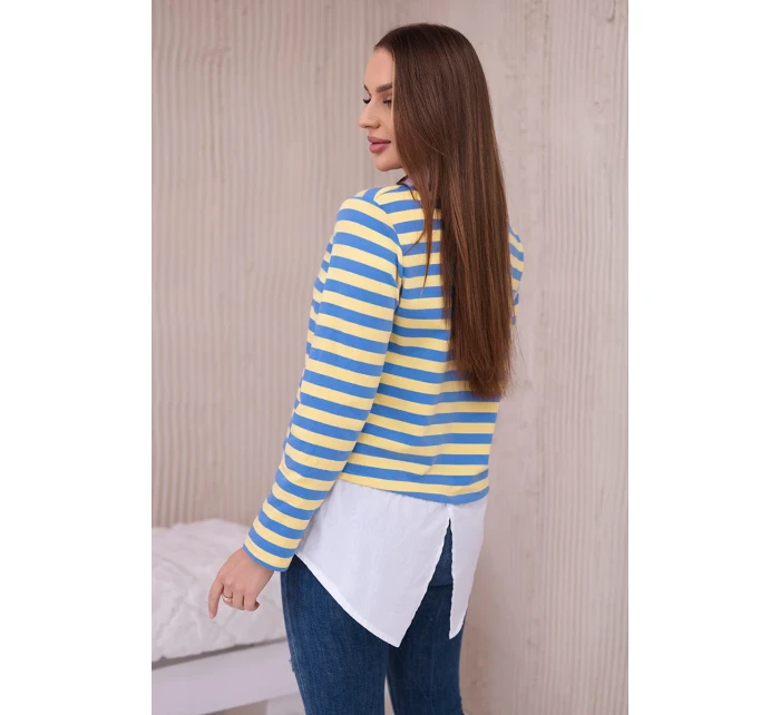 Pruhovaná bavlněná halenka s límečkem džínovina+žlutá