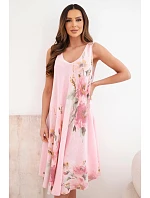 Dámské bavlněné oversize šaty s výstřihem do V a květinovým potiskem světle růžová Dámské bavlněné oversize šaty s výstřihem do V a květinovým potiskem světle růžová