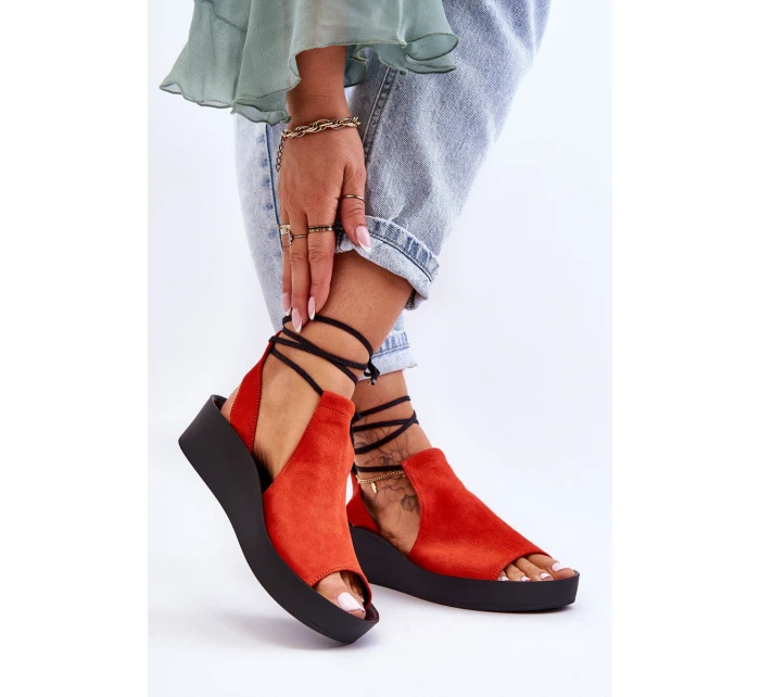 Semišové sandály na klínku Nicole 2743 oranžová Semišové sandály na klínku Nicole 2743 oranžová
