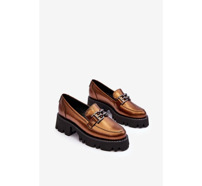 Dámské kožené polobotky s ozdobou zlatou model 21636797 - Laura Messi