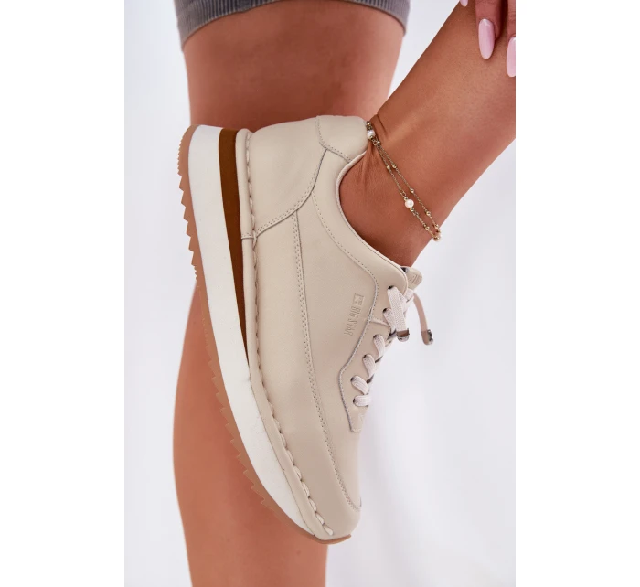 Kožené Dámské Tenisky Na Platformě Big Star RR274A334 Béžové Kožené Dámské Tenisky Na Platformě Big Star RR274A334 Béžové