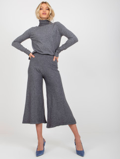 Tmavě šedé široké úpletové kalhoty s elastickým pasem