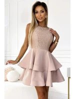 LAURA Béžové dámské rozšířené šaty s vrchní částí model 20069977 - numoco