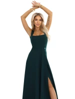 dlouhé šaty s rozparkem na nohou a výstřihem typu  lahvově zelené model 21479060 - numoco