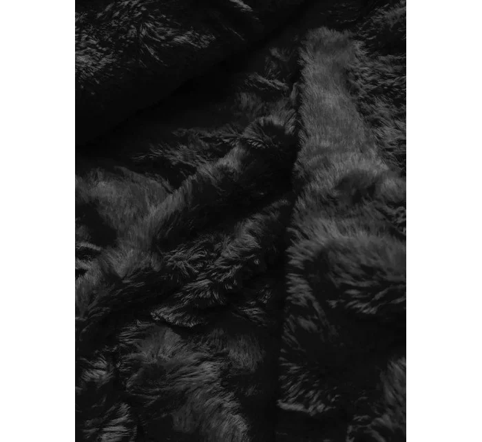 Černá lesklá zimní bunda s mechovitou kožešinovou podšívkou (w674) Černá lesklá zimní bunda s mechovitou kožešinovou podšívkou (w674)