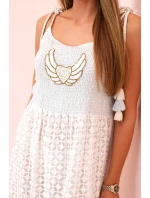 Dámské boho šaty s ramínky s výšivkou a krajkou modrý