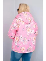 Dámská jarní prošívaná bunda Plus Size s kapucí a květinovým vzorem světle růžová