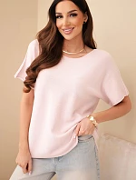 Dámský svetr s krátkým rukávem volného střihu pudrově růžový