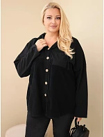 Dámská bavlněná mikina Plus Size s kapucí a knoflíky černá Dámská bavlněná mikina Plus Size s kapucí a knoflíky černá