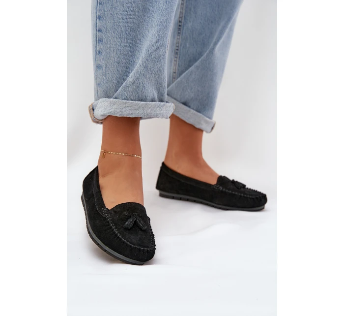 Dámské Ploché Klasické Semišové Mokasíny model 21686077 Černé - S.Barski