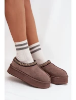 Nízké semišové sněhule pro ženy s výšivkou na platformě Vinceza 97960 hnědé