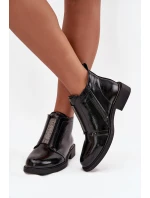 Lakované zateplené dámské kotníkové boty na nízkém podpatku model 21713544 Černé - S.Barski