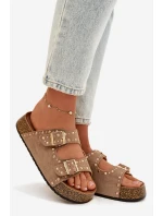 Dámské pantofle se zlatými a knoflíky Khaki model 21919020 - Boto