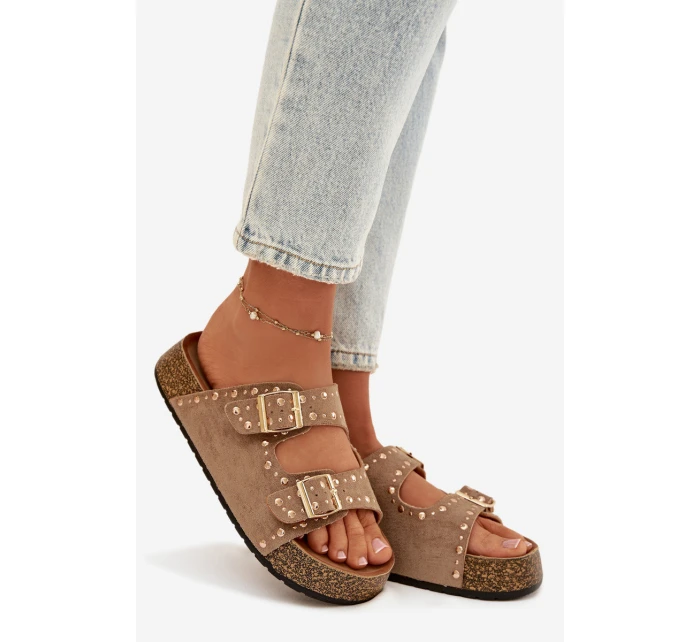 Dámské pantofle se zlatými a knoflíky Khaki model 21919020 - Boto