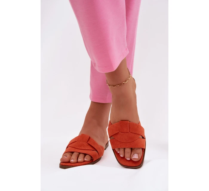 Dámské ploché nazouváky s pásky Eko semiš Oranžové Florane