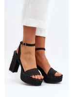 Černé džínové sandály na vysokém podpatku Acrana Černé džínové sandály na vysokém podpatku Acrana