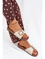 Dámské pantofle na korkové platformě s přezkou – béžové Vianara