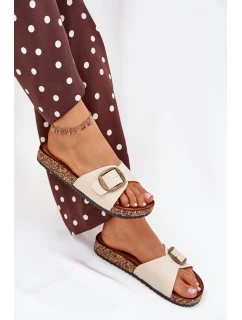 Dámské pantofle na korkové platformě s přezkou – béžové Vianara