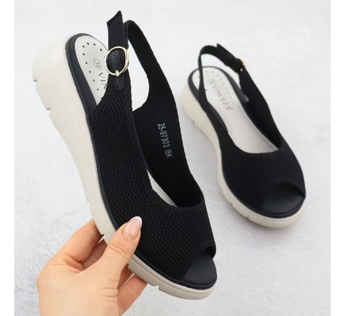 Dámské textilní sandály na platformě černé Vinceza 97303