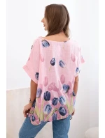 Dámská bavlněná košile s květinovým vzorem světle růžová Dámská bavlněná košile s květinovým vzorem světle růžová