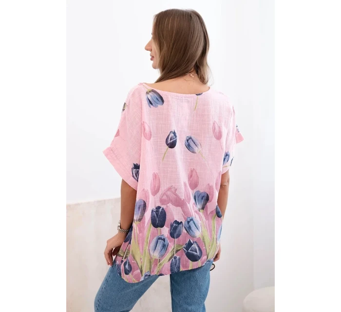 Dámská bavlněná košile s květinovým vzorem světle růžová Dámská bavlněná košile s květinovým vzorem světle růžová